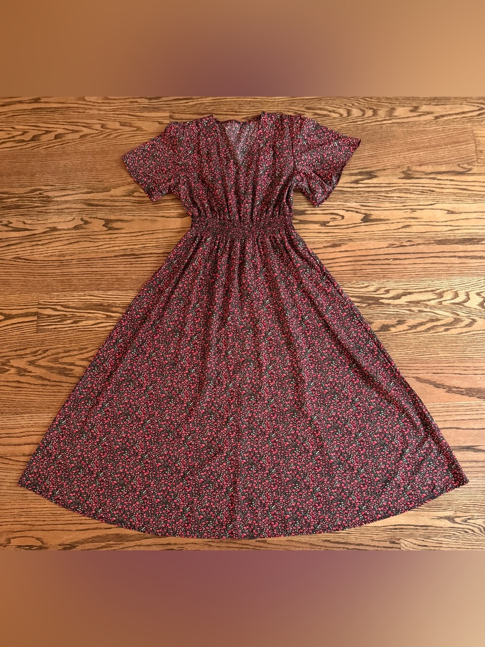 Floral Maxi Dress in Black & Red Like New